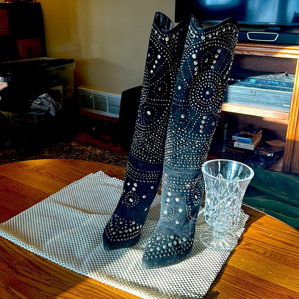 Designer heeled boots.